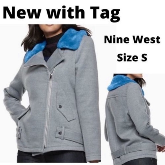 Relist 2/6/23 ❌ Nine West blue faux fur collar gray coat size S - Picture 3 of 17